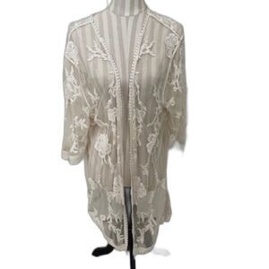 LUQ FROM Stitch Fix Sheer Lace Embroidered Cardigan